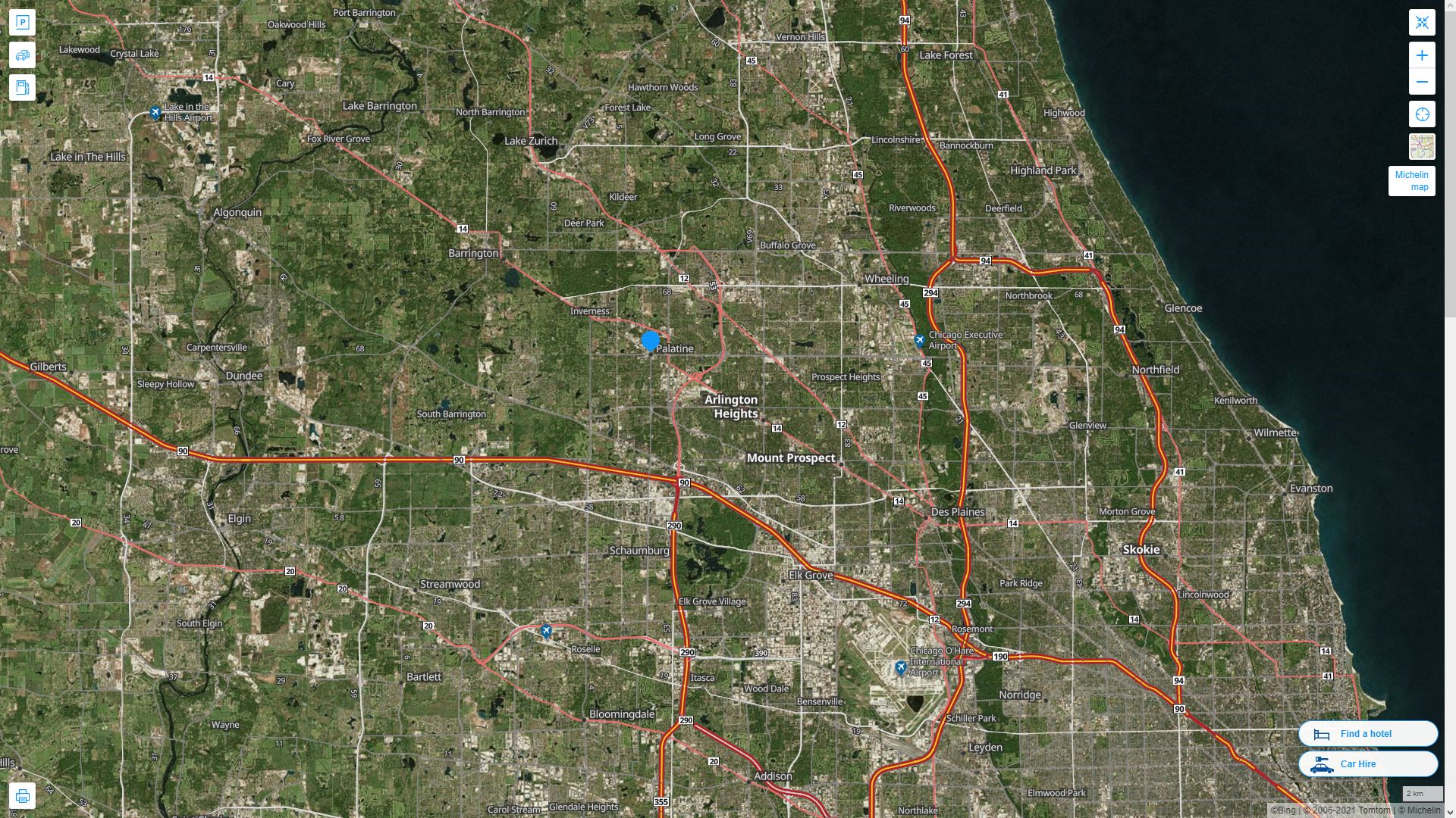 Palatine illinois Highway and Road Map with Satellite View